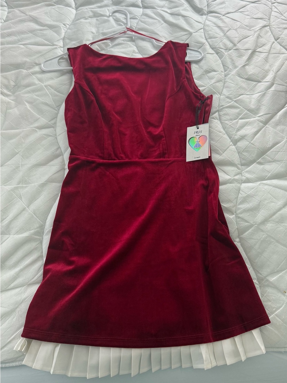 Women’s Velvet Red Fit-and-Flare Dress with Pleated Hem